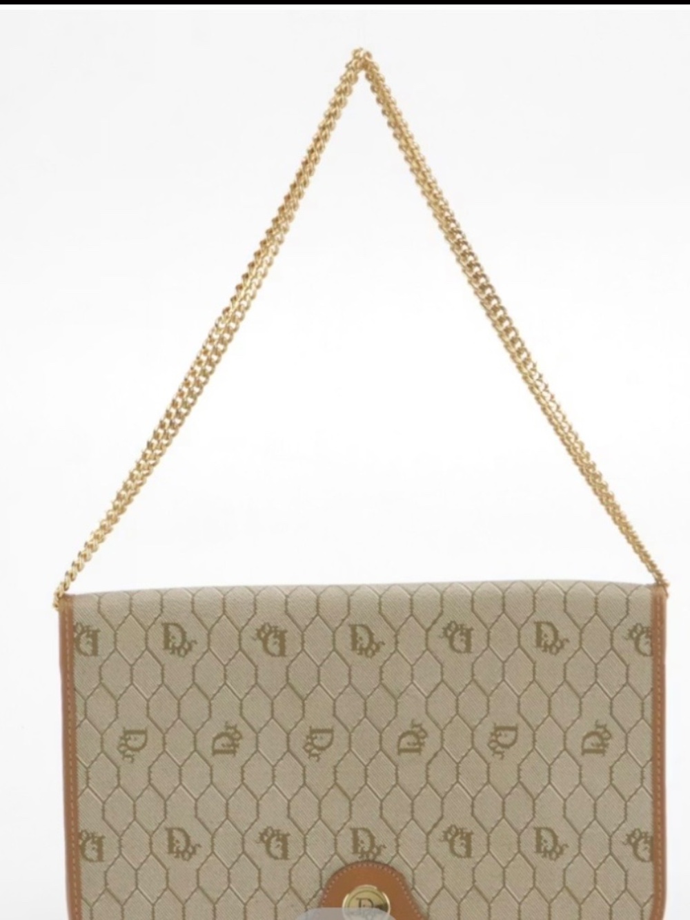Christian Dior Full Flap Chain Link Shoulder Bag in Honeycomb Canvas & Leather - Picture 2 of 6